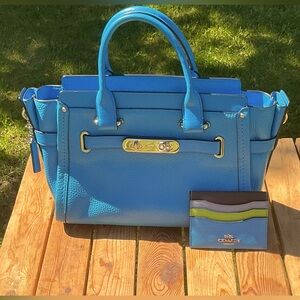 Coach Vibrant Blue Satchel with Gold Details